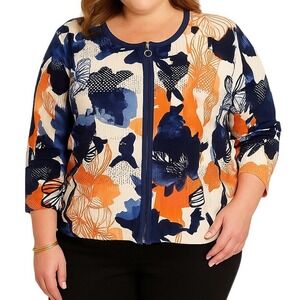 Gelco European Seaside Holiday Floral Long Sleeve Full Zip Cardigan Size M NWT